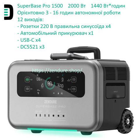 Портативна зарядна електростанція SuperBase Pro 1500 (ZDSBP1500-bk